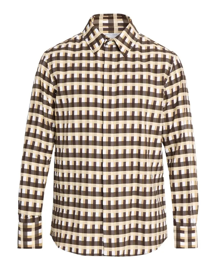 Bottega Veneta Men 's Cotton 3D Check-Print Button-Down Shirt