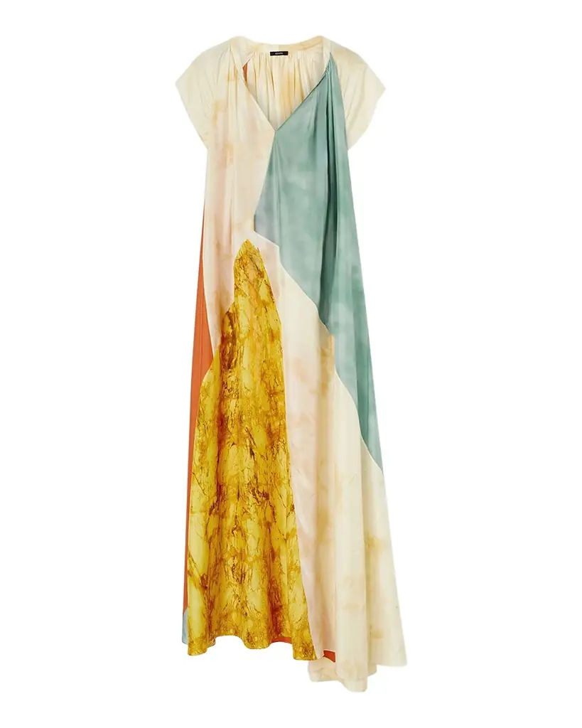 Joseph Tulipa Marble-Print Habotai Silk Maxi Dress