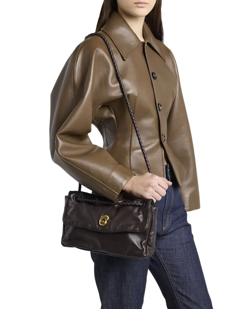 Bottega Veneta Knot Flap Leather Shoulder Bag
