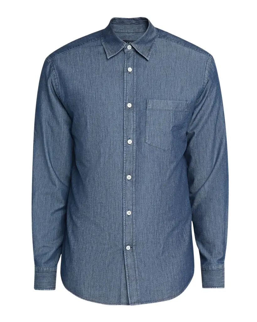 dunhill Men 's Silk-Cotton Chambray Long-Sleeve Shirt