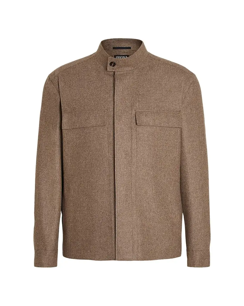 ZEGNA Men's Melange Cashmere Overshirt with Pockets