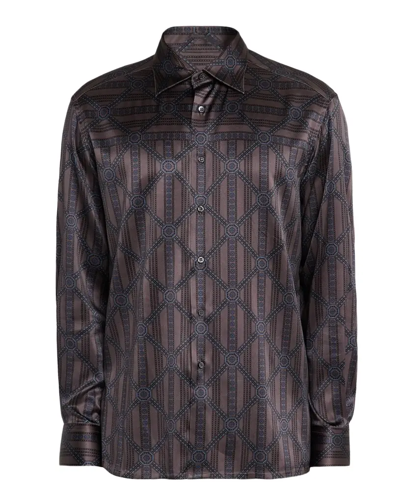 Stefano Ricci Men 's Geometric Stripe Silk-Elastane Sport Shirt