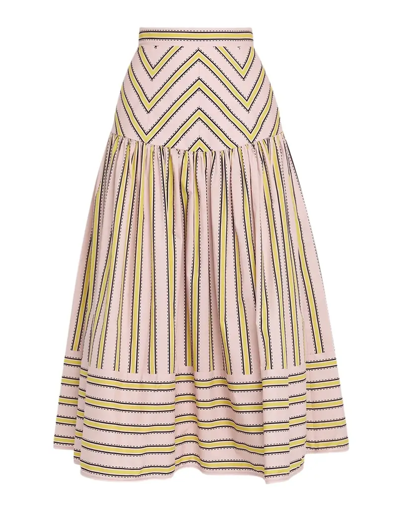 Silvia Tcherassi Kristina Striped Drop-Waist Midi Skirt