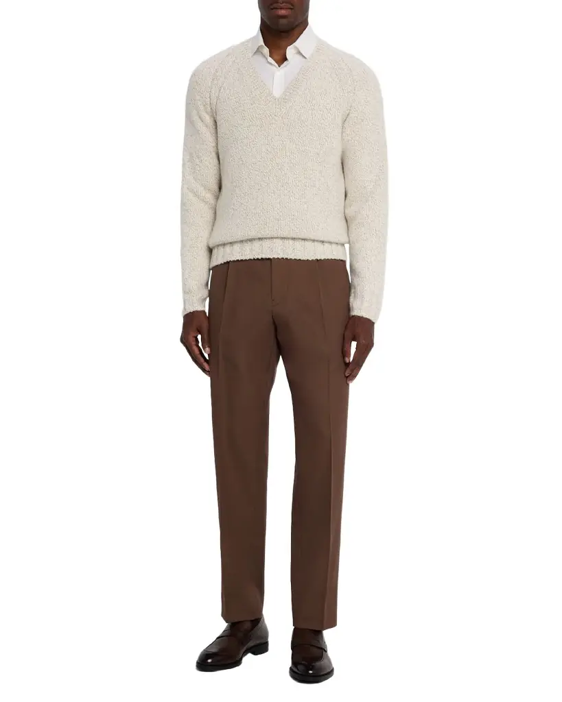 ZEGNA Men's Cashmere and Wool Chunky Knit V-Neck Sweater