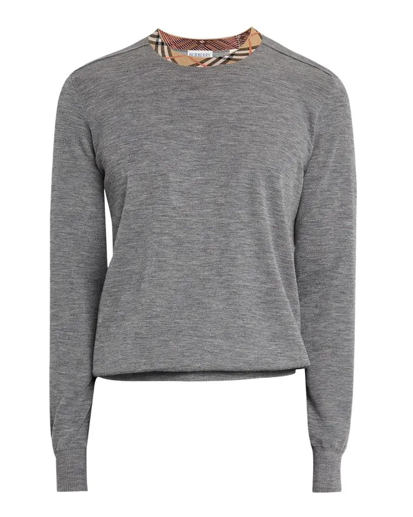 Burberry Men 's Crewneck Sweater with Signature Check Trim