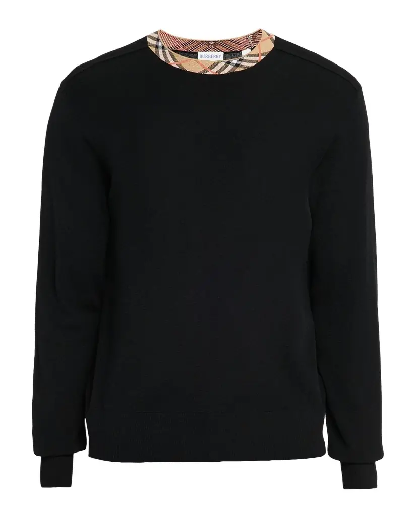 Burberry Men 's Check-Trim Wool Crewneck Sweater