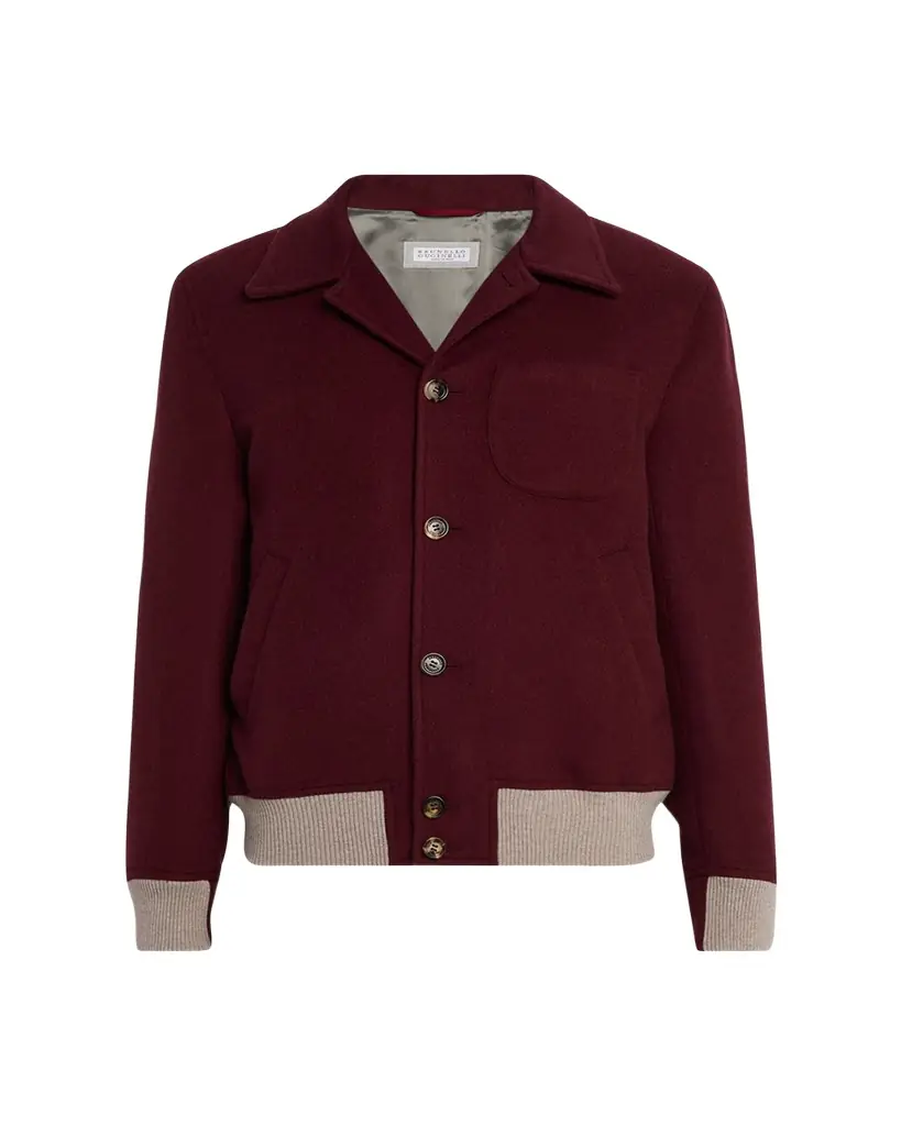 Brunello Cucinelli Men's Wool Button-Front Bomber Jacket