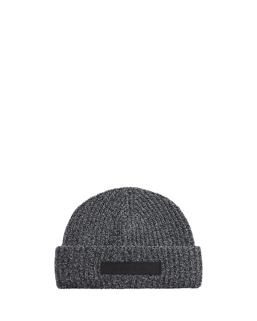 Moncler Men's Mouline Knit Rubber-Logo Beanie Hat