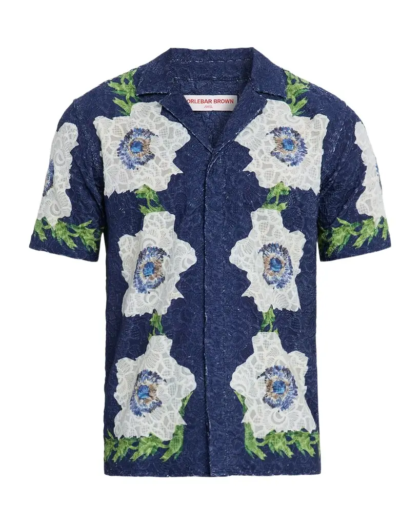 Orlebar Brown Men 's Broderie Anglaise Embroidered Relaxed-Fit Camp Shirt