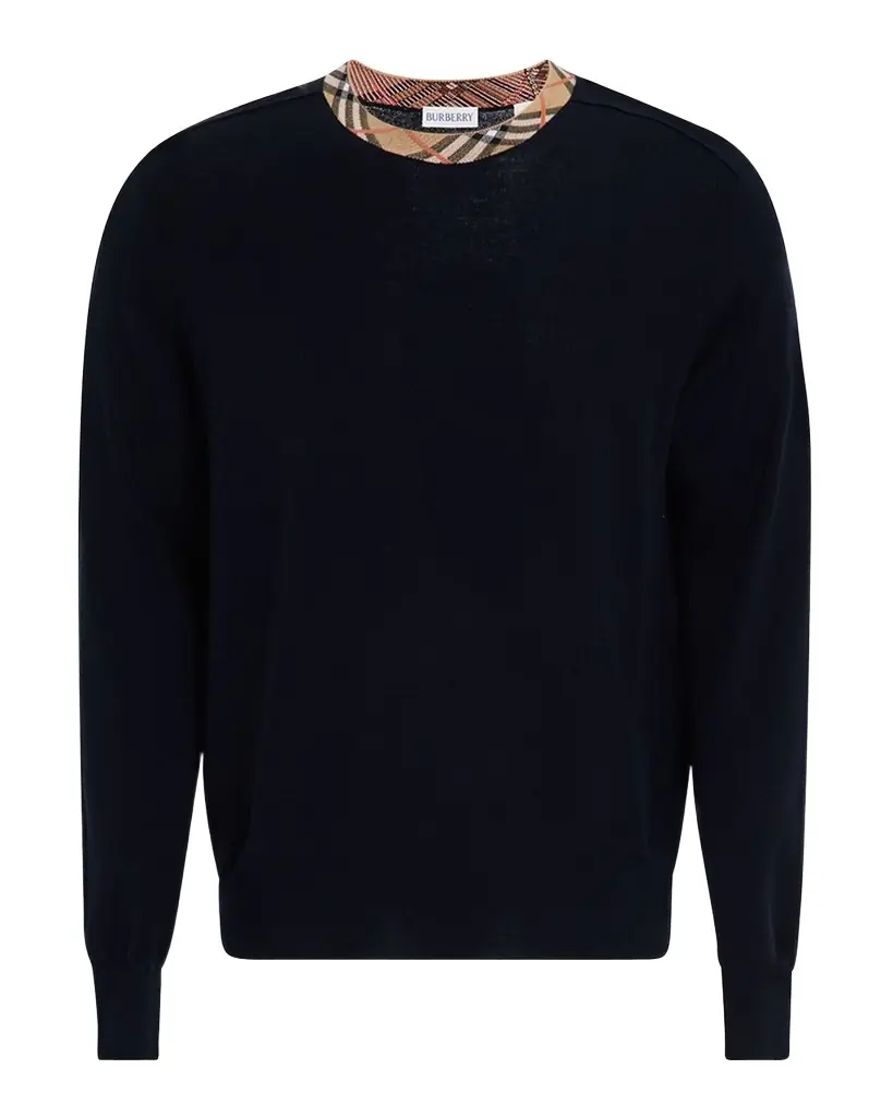 Burberry Men 's Wool Knit Check-Trim Crewneck Sweater