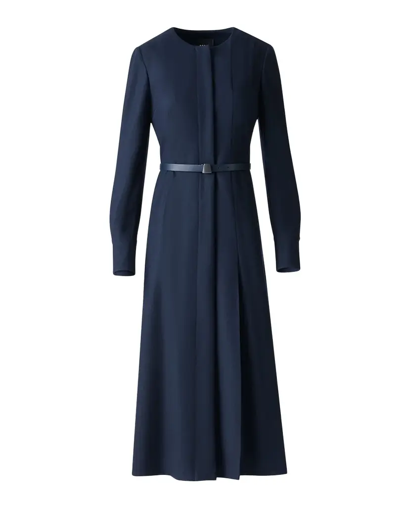 Akris Pleated Wool Stretch Flannel Midi Dress With Belt
