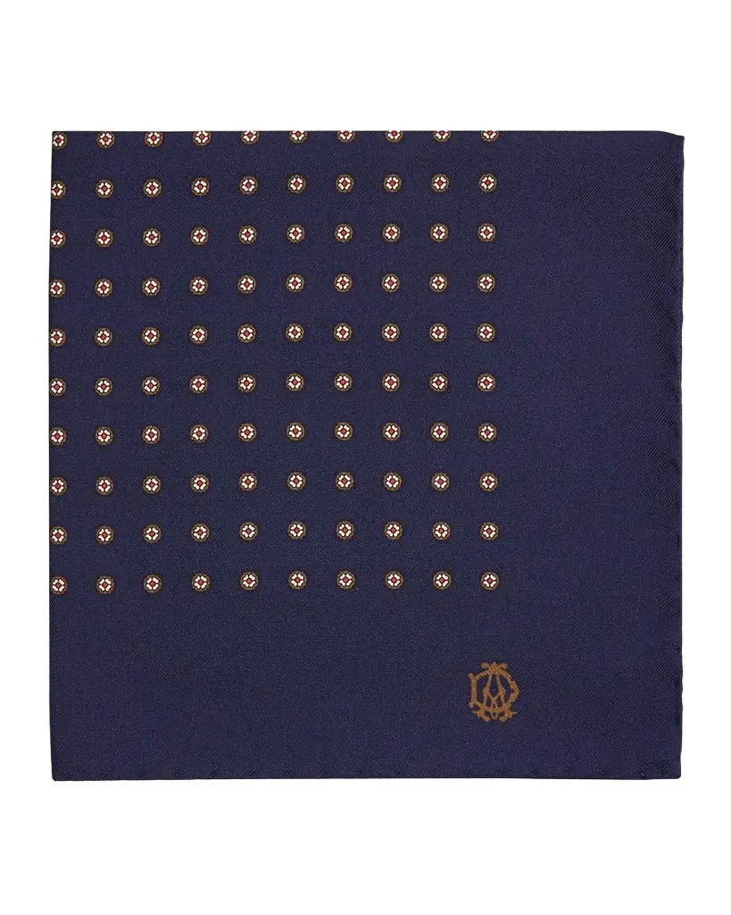 dunhill Men 's Medallion Mulberry Silk Pocket Square