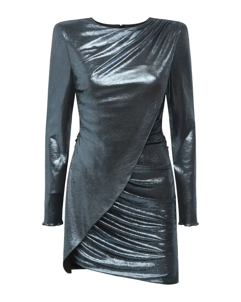 BCBGMAXAZRIA Metallic Wrap-Front Mini Dress