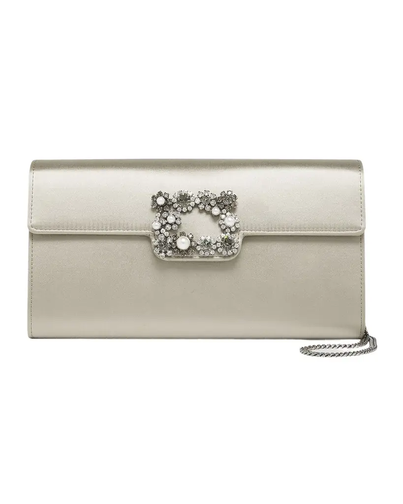 Roger Vivier Flower Buckle Satin Envelope Flap Bag