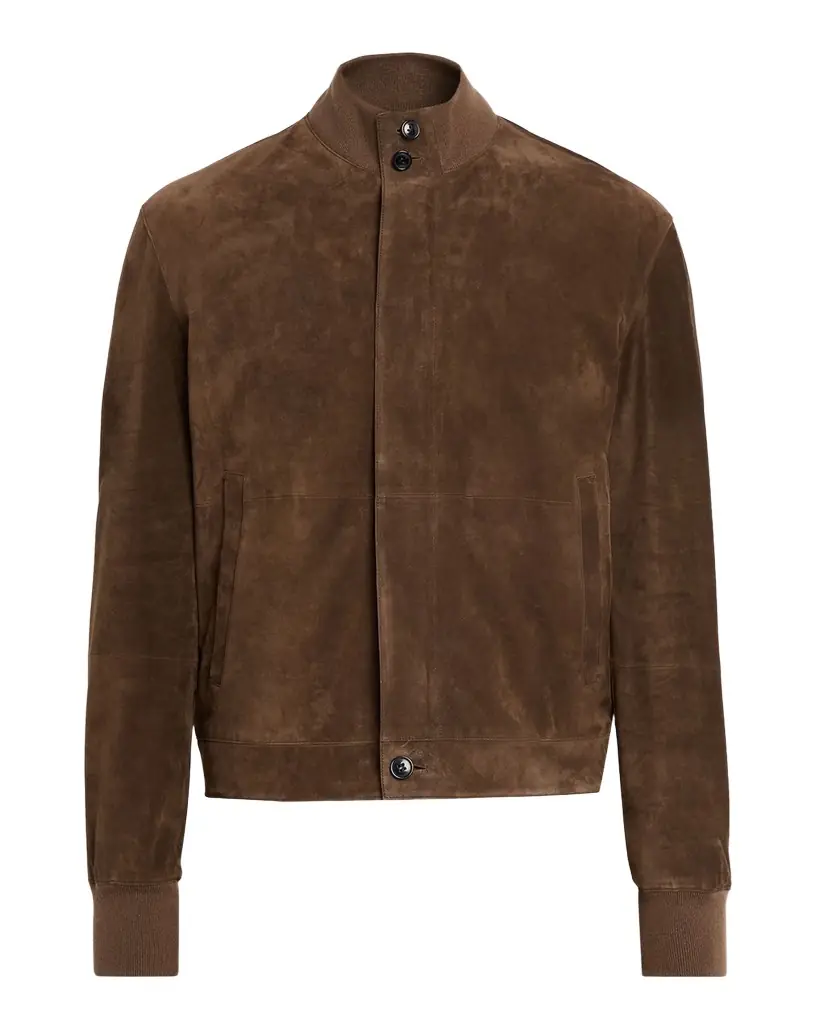 ZEGNA Men 's Suede Hidden-Zip Bomber Jacket