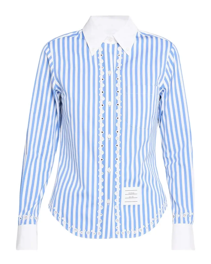 Thom Browne Long-Sleeve Broderie Anglaise Shirt in Awning Stripe
