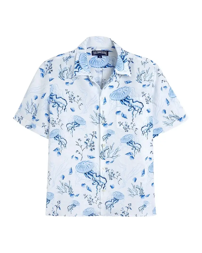 Vilebrequin Men 's Linen Medusa Shells Camp Shirt