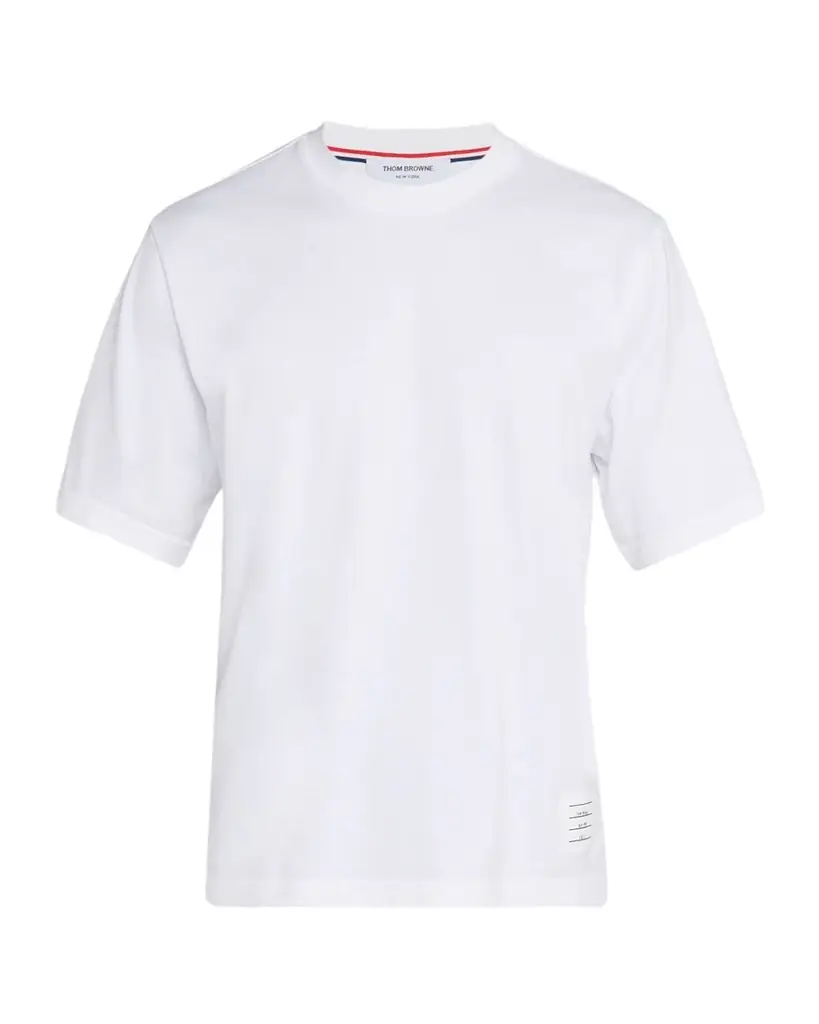 Thom Browne Men 's Cotton Stripe-Trim Crewneck T-Shirt