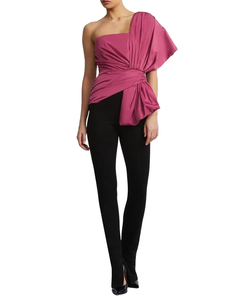 BCBGMAXAZRIA One-Shoulder Bow Jumpsuit