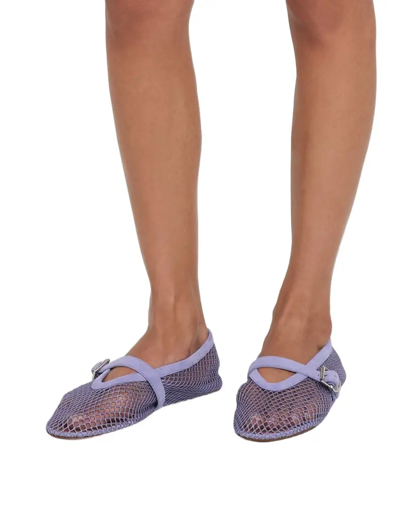 ALAIA Mesh Mary Jane Suede Ballerina Flats