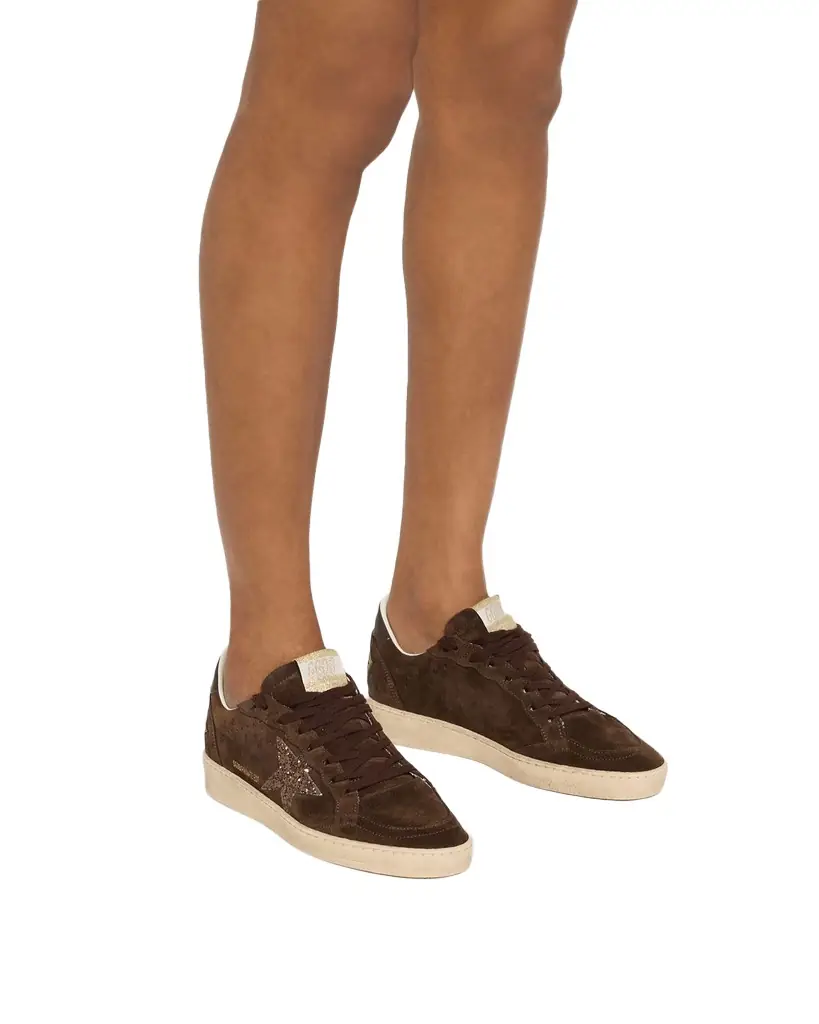 Golden Goose Ball Star Suede Glitter-Star Low-Top Sneakers