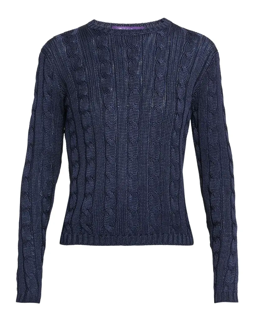 Ralph Lauren Collection Cable-Knit Silk Crewneck Sweater