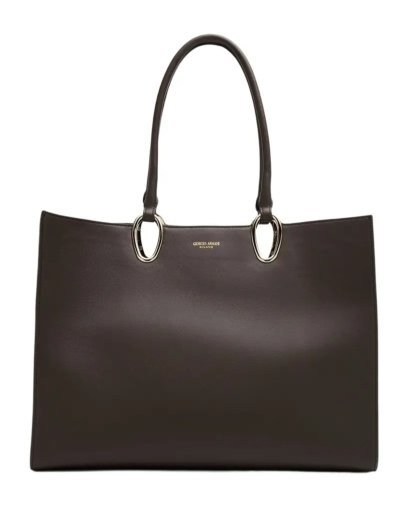 Giorgio Armani Teardrop Cutout Smooth Leather Shopper Tote Bag