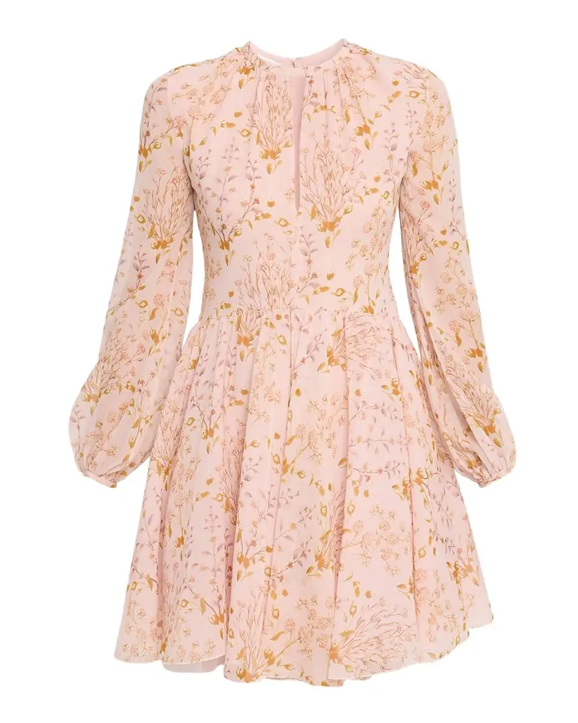 Giambattista Valli Floral Georgette Long-Sleeve Mini Dress