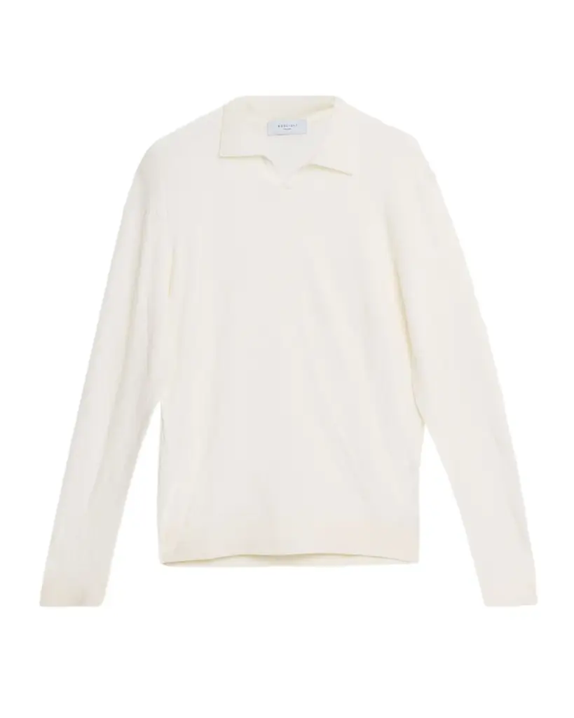 Boglioli Men 's Wool Chevron-Knit Johnny Collar Polo Sweater