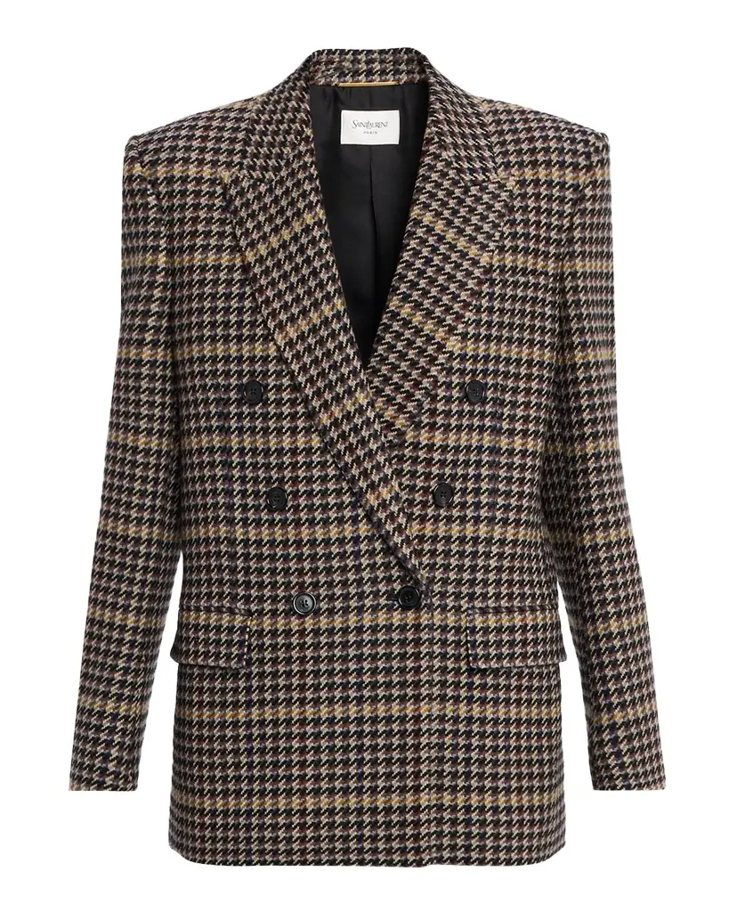 Saint Laurent Houndstooth Check Double-Breasted Jacket