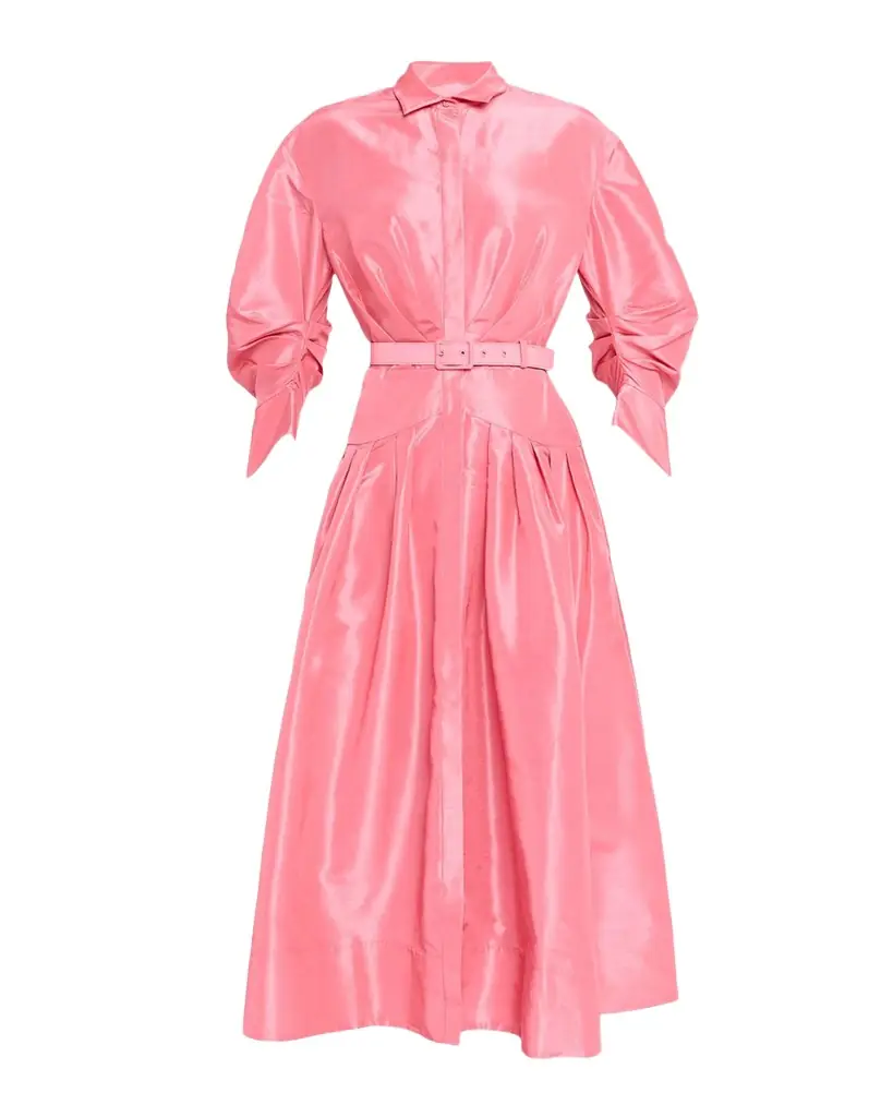 REBECCA VALLANCE Maple Pleated Taffeta Midi Shirtdress