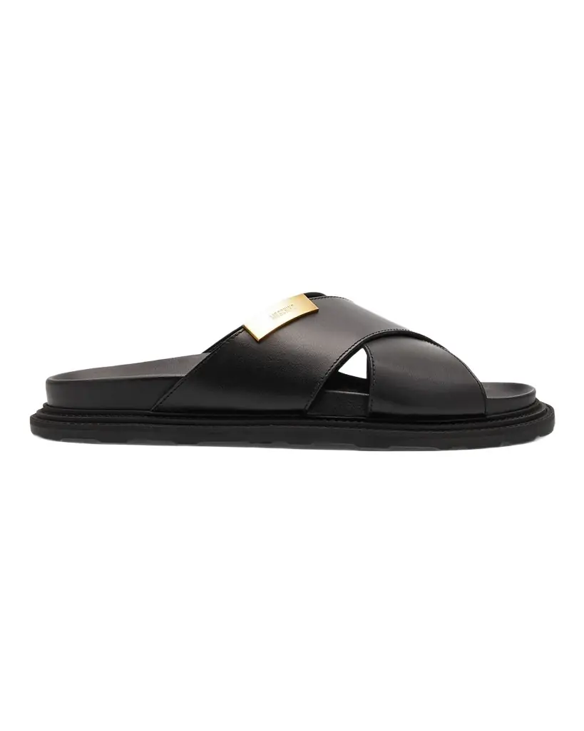 Moschino Men 's Crisscross Leather Slide Sandals