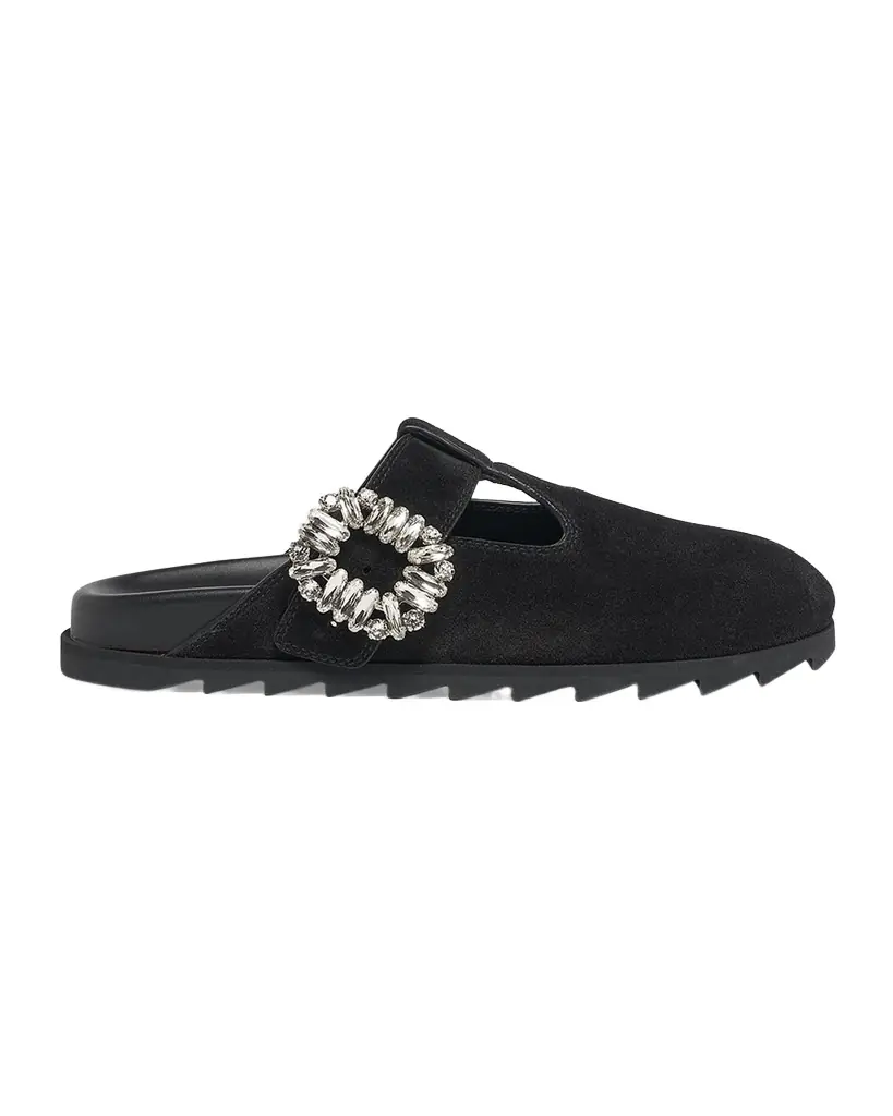 Roger Vivier Slidy Viv Suede T-Strap Mules