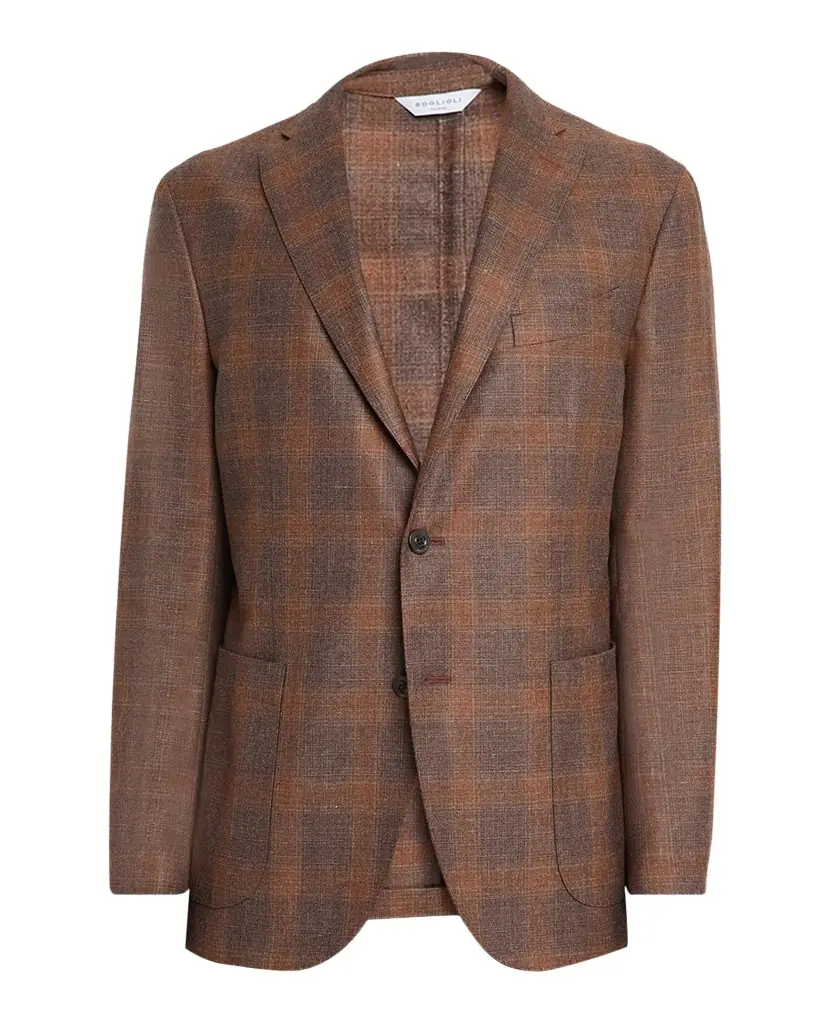 Boglioli Men 's Wool, Silk, and Linen Plaid Two-Button Blazer