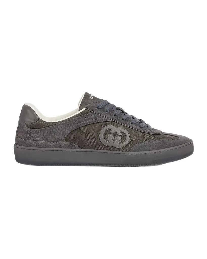 Gucci Mens G74 Tonal Canvas and Suede Sneakers