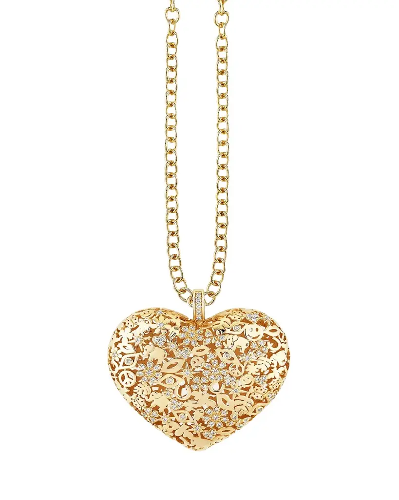 Sydney Evan XL Pave Puffy Icon Wallpaper Heart Charm Necklace