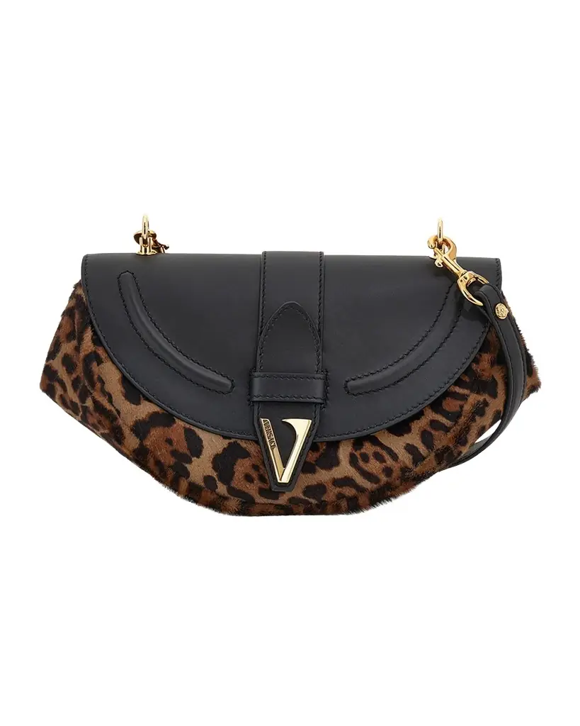 Versace Virtus Medium Leather & Calf Hair Shoulder Bag