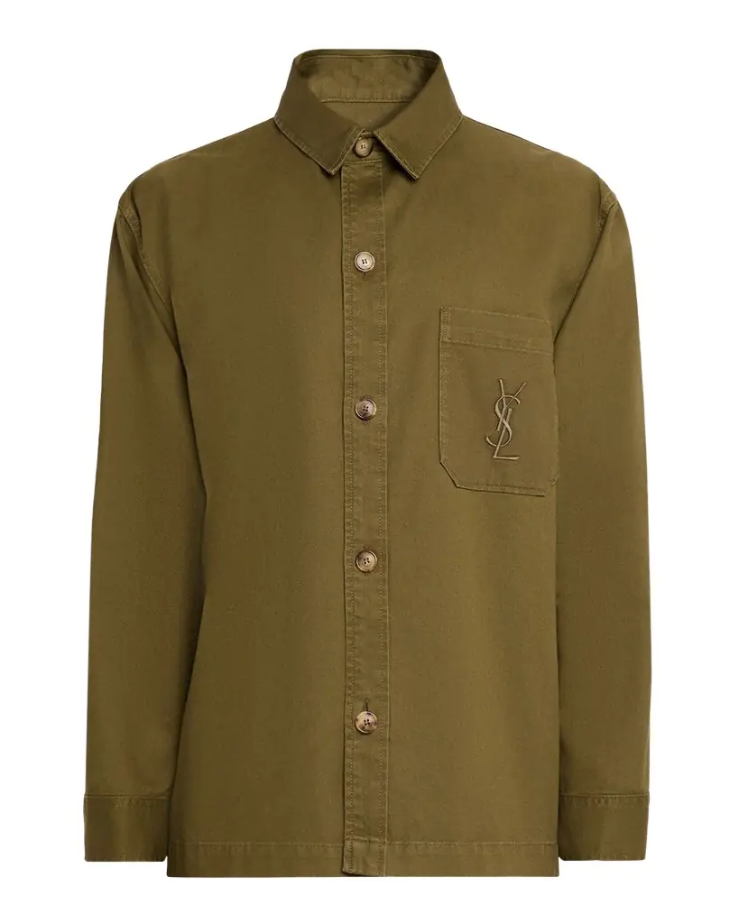 Saint Laurent Men 's Denim YSL Pocket Overshirt
