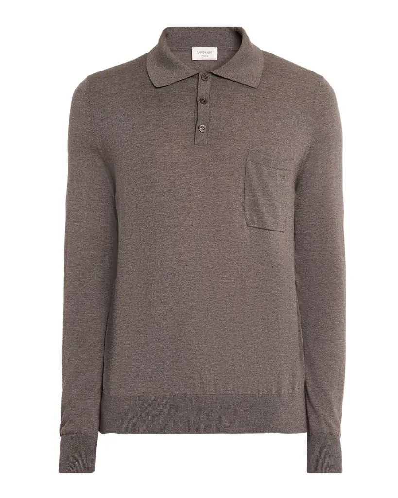 Saint Laurent Men 's Fine Wool Knit Pocket Polo Sweater