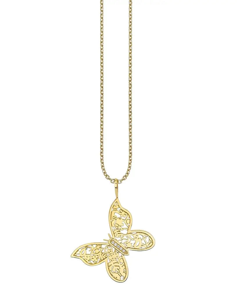Sydney Evan 14K Icon Wallpaper Butterfly Charm on Heavy Tiffany Chain Necklace