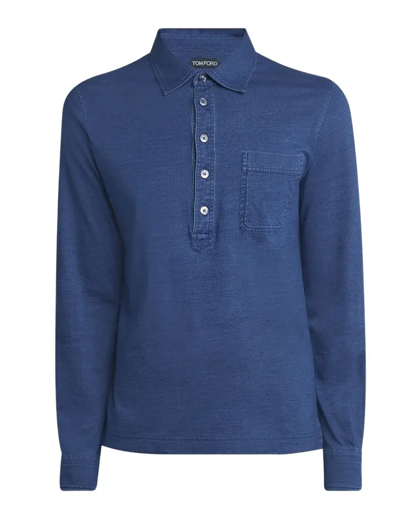TOM FORD Men 's Cotton Long-Sleeve Pocket Polo Shirt
