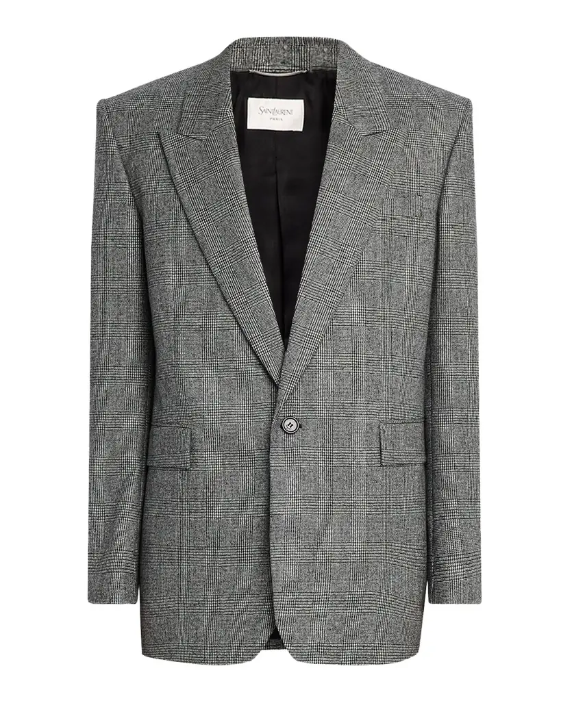 Saint Laurent Men 's Wool Prince de Galles Plaid Jacket