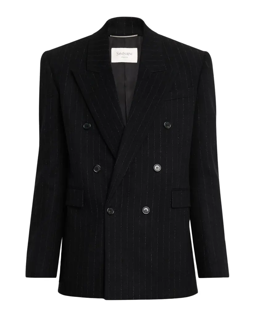 Saint Laurent Men 's Pinstripe Double-Breasted Peak Lapel Sport Coat