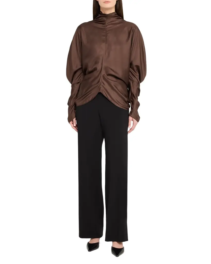 THE ROW Miles Turtleneck Draped Silk Top