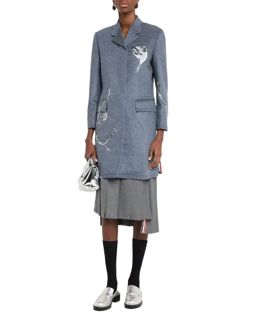 Thom Browne Metallic Embroidered Single-Breasted Cashmere Overcoat