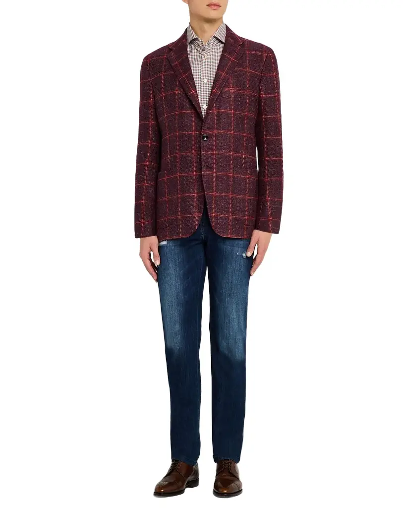 Kiton Men 's Cashmere-Blend Bordeaux and Orange Sport Coat