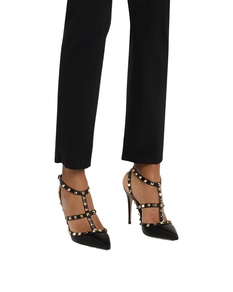 Valentino Garavani 100mm Rockstud Leather Ankle-Strap Pumps