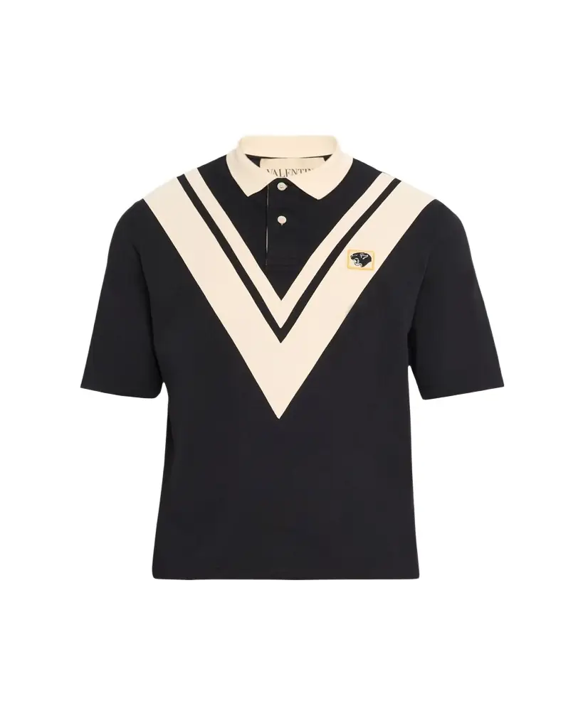 Valentino Garavani Men's Inlaid V Cotton Polo Shirt with Panther Patch