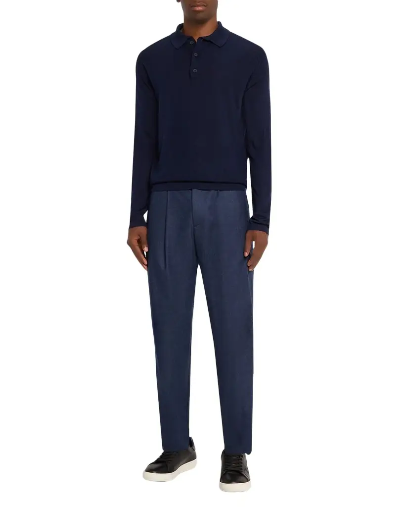 KNT Men 's Wool and Silk Long-Sleeve Polo Shirt
