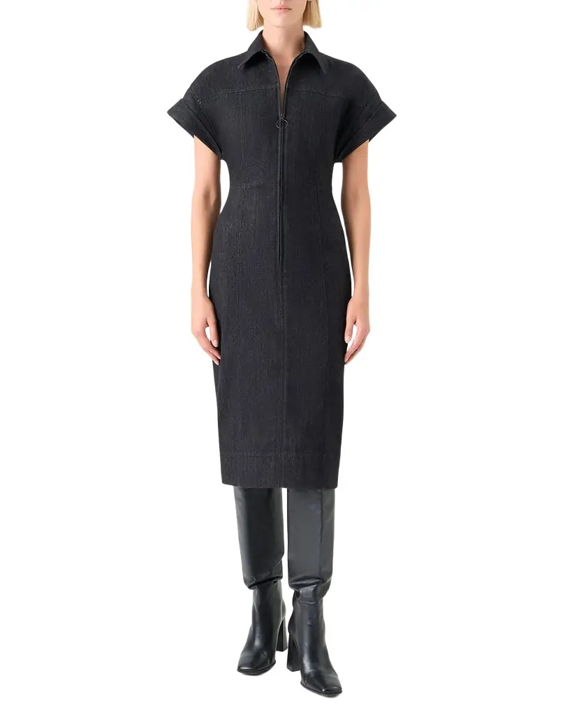 Akris punto Denim Midi Dress with Polo Collar